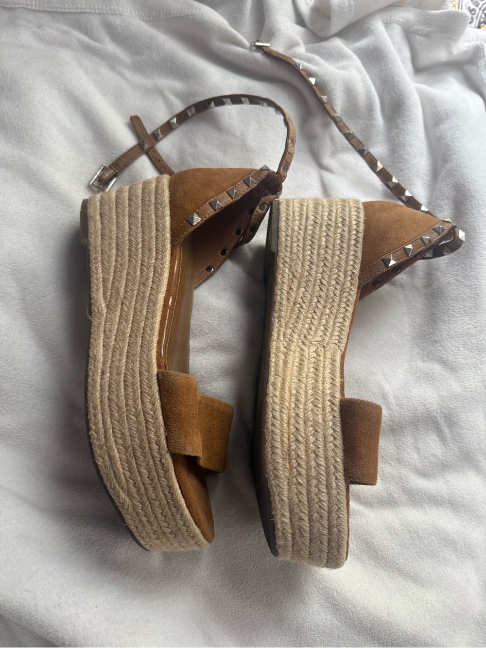 Marc Fisher light Brown Suede Ankle-Strap Espadrille Sandals - Picture 4 of 8